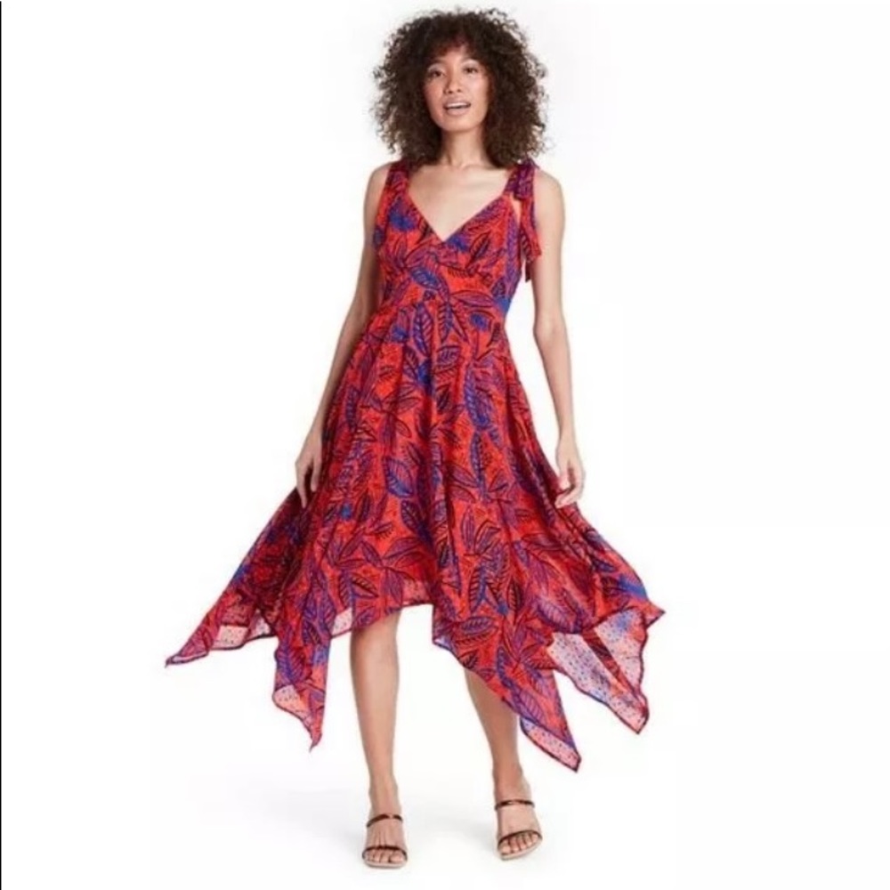 Alexis For Target Dress Small Tropical Leaf Tie Strap Asymmetrical Orange NWT